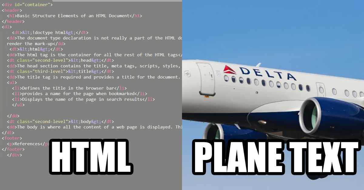 HTML - plane text