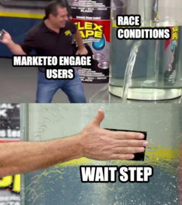 Flex Seal meme template - Marketo users use wait steps to handle race conditions