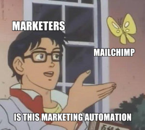 Is This A Pigeon meme template - Is Mailchimp marketing automation