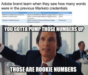 Rookie Numbers meme template - Adobes new pumped up certification credentials