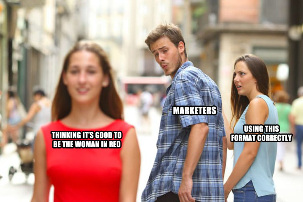 Featured image on how people are using the Distracted Boyfriend Meme incorrectly